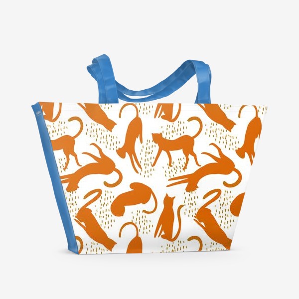 Пляжная сумка &laquo;Оранжевые леопарды на белом фоне - безшовный паттерн&raquo;