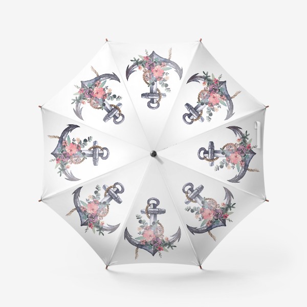 Зонт «Якорь и цветы акварель»