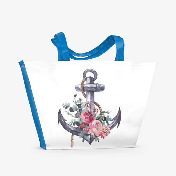 Пляжная сумка «Акварельный якорь и цветы»