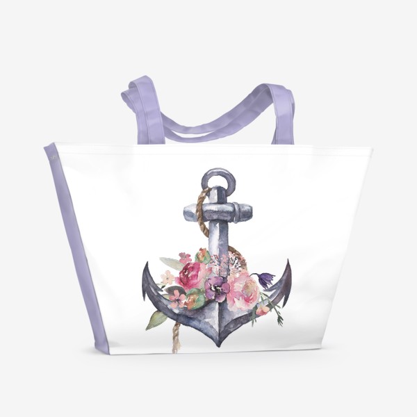 Пляжная сумка &laquo;Акварель якорь и цветы&raquo;