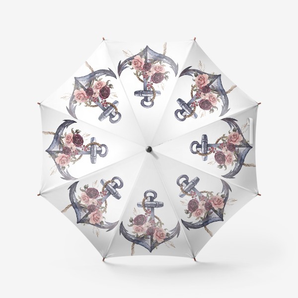 Зонт «Якорь в цветах акварель»