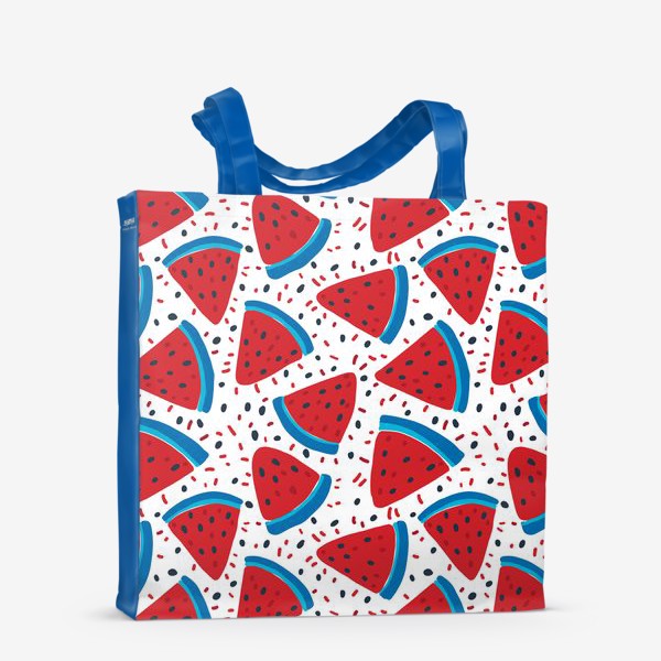 Сумка-шоппер «Веселые арбузы на белом фоне - синий и красный паттерн»
