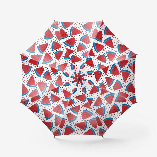 Зонт «Веселые арбузы на белом фоне - синий и красный паттерн»
