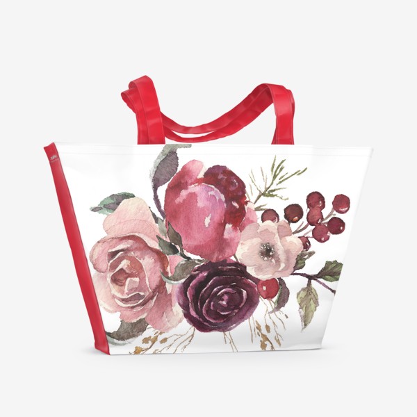Пляжная сумка «Цветы акварель розы и пионы»