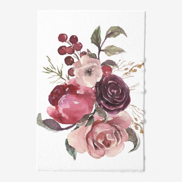 Полотенце «Цветы акварель розы и пионы»