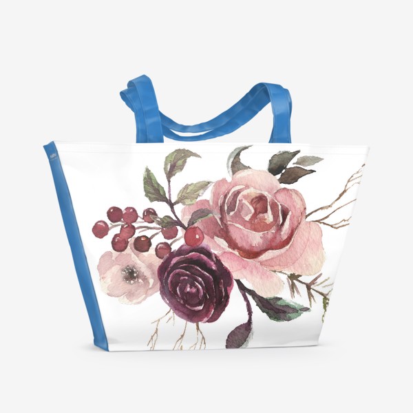 Пляжная сумка «Пионы розы акварель»