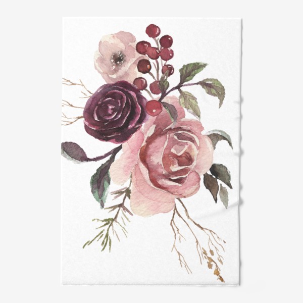 Полотенце «Пионы розы акварель»