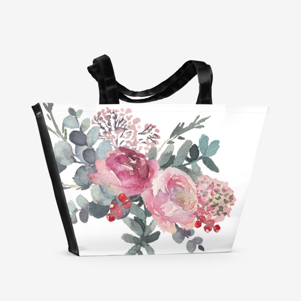 Пляжная сумка &laquo; букет пионов  Акварельные цветы&raquo;