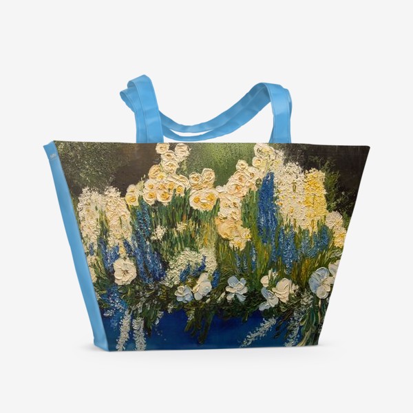 Пляжная сумка «Синий ящик с весенними цветами»