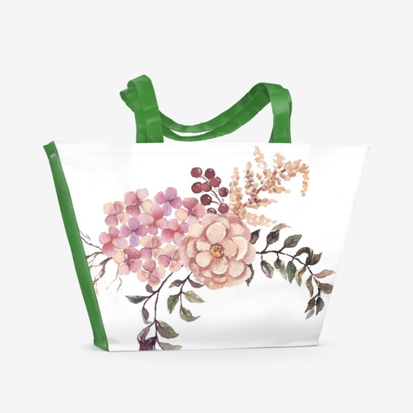 Пляжная сумка «Букет цветов пионы и розы акварель»