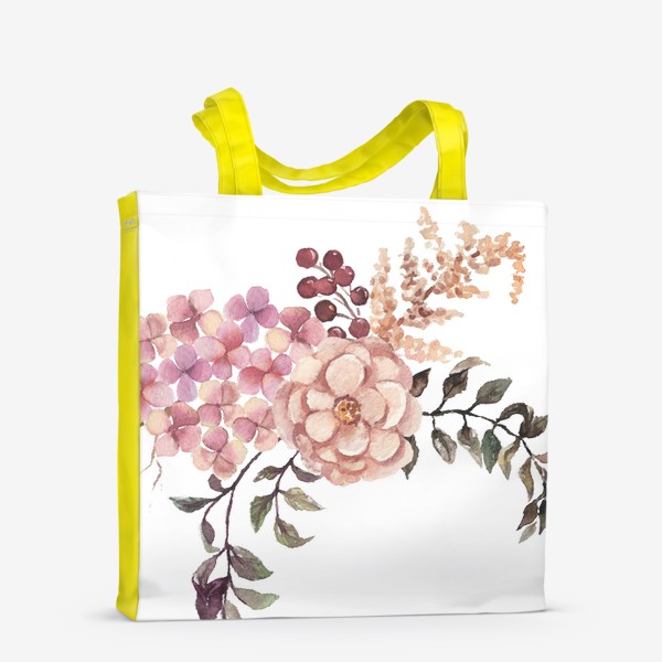 Сумка-шоппер «Букет цветов пионы и розы акварель»