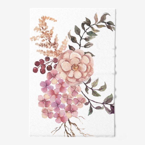 Полотенце «Букет цветов пионы и розы акварель»