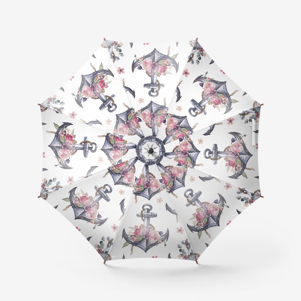 Зонт «якори и цветы акварель»