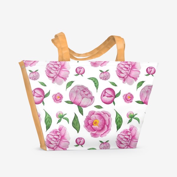 Пляжная сумка «Цветочный паттерн с пионами»