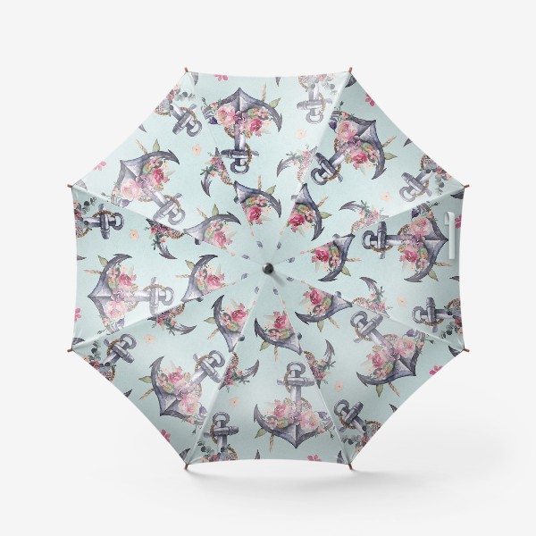 Зонт «якори и цветы акварель»