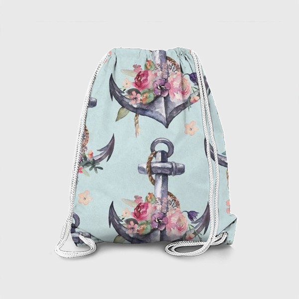 Рюкзак «якори и цветы акварель»