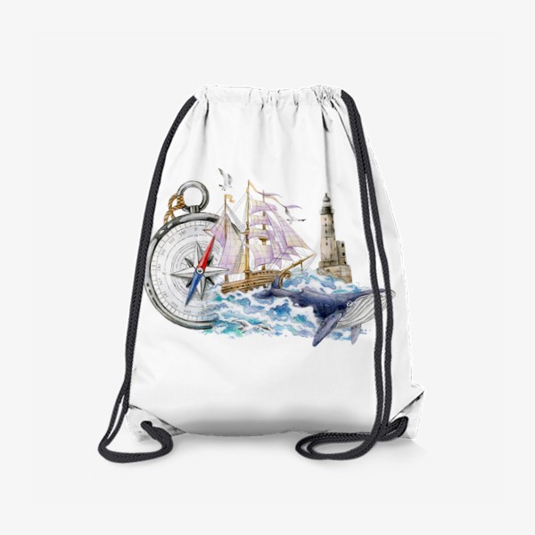 Рюкзак «Море, маяк, кит, корабль, компас»