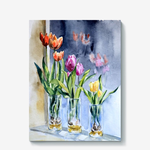 Холст «Тюльпаны на солнечном подоконнике»