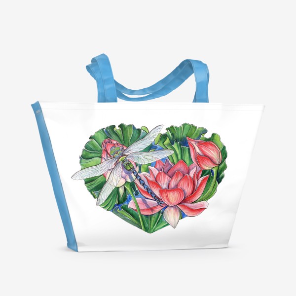 Пляжная сумка «Стрекоза и лотосы»