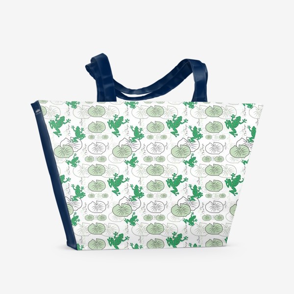 Пляжная сумка «Лягушки и листья кувшинок. Бесшовный паттерн с лягушками.Жабы.»