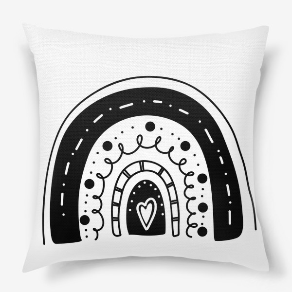Подушка «радуга в стиле скандинавии, простая черная графика с сердечком и линиями милый элемент»