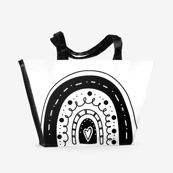 Пляжная сумка &laquo;радуга в стиле скандинавии, простая черная графика с сердечком и линиями милый элемент&raquo;