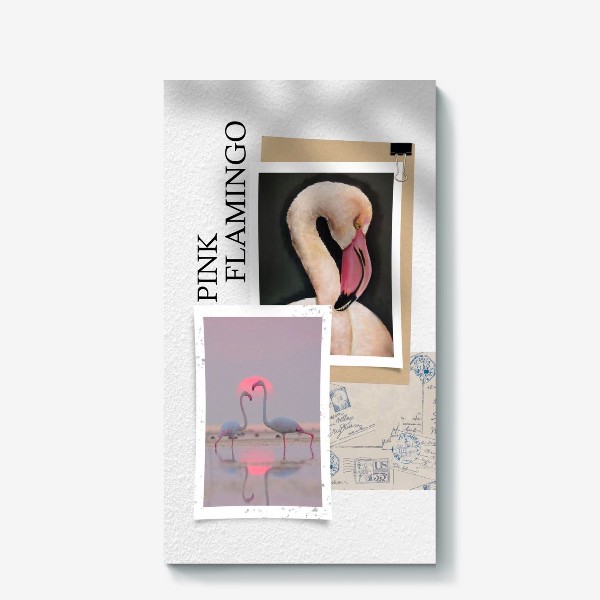 Холст &laquo;Розовые фламинго - летний коллаж с фото и рисунком&raquo;