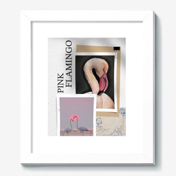 Картина «Розовые фламинго - летний коллаж с фото и рисунком»