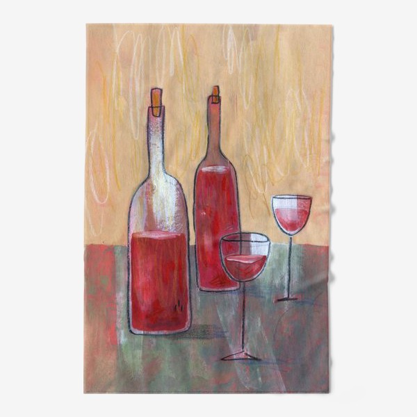 Полотенце &laquo;Вино и бокалы. Акрил, гуашь. Смешанная техника.&raquo;