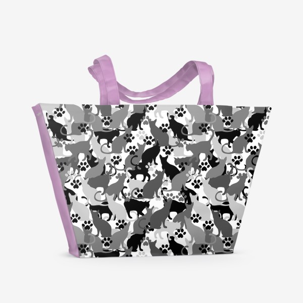Пляжная сумка «Камуфляж.Коты.Бесшовный принт с котами.»