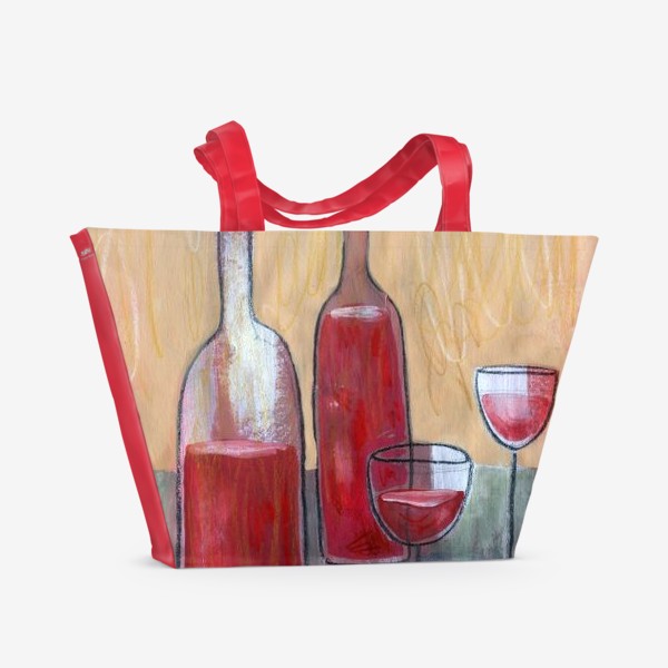 Пляжная сумка &laquo;Вино и бокалы. Акрил, гуашь. Смешанная техника.&raquo;