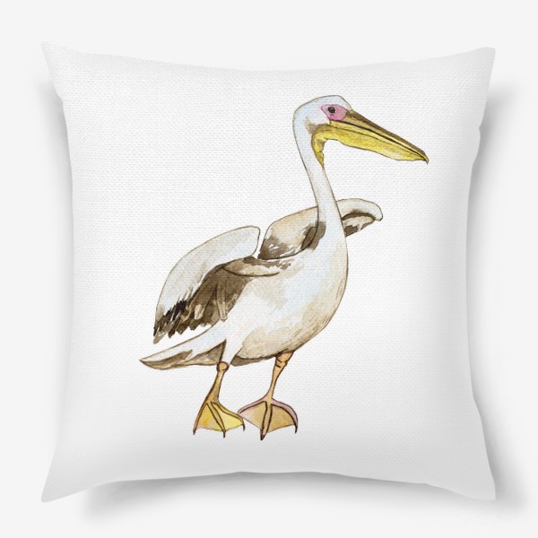 Подушка «Белый пеликан акварель»