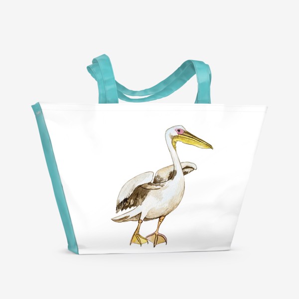 Пляжная сумка &laquo;Белый пеликан акварель&raquo;