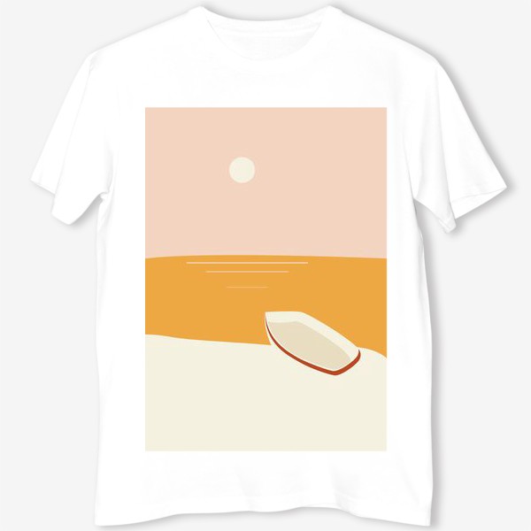 Футболка «Абстракция пляж, море, лодка и солнце»