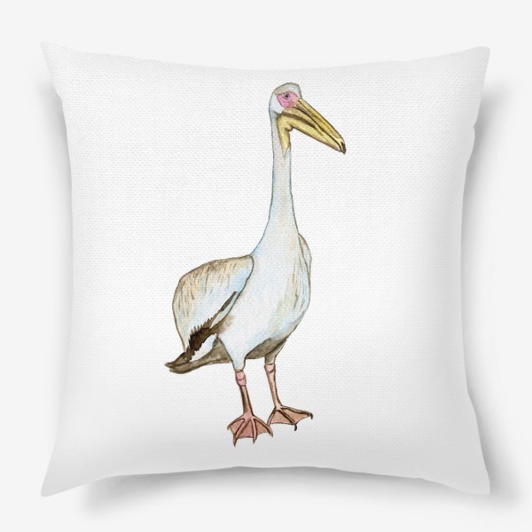 Подушка «Акварельный белый пеликан птица»