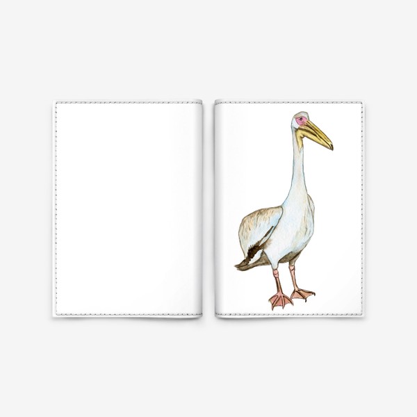 Обложка для паспорта «Акварельный белый пеликан птица»