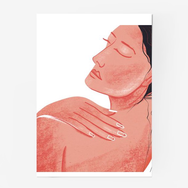 Постер «Женский Силуэт  - лицо и плечи  с длинными темнями волосами»