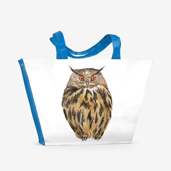 Пляжная сумка «Птица филин или сова акварельная»