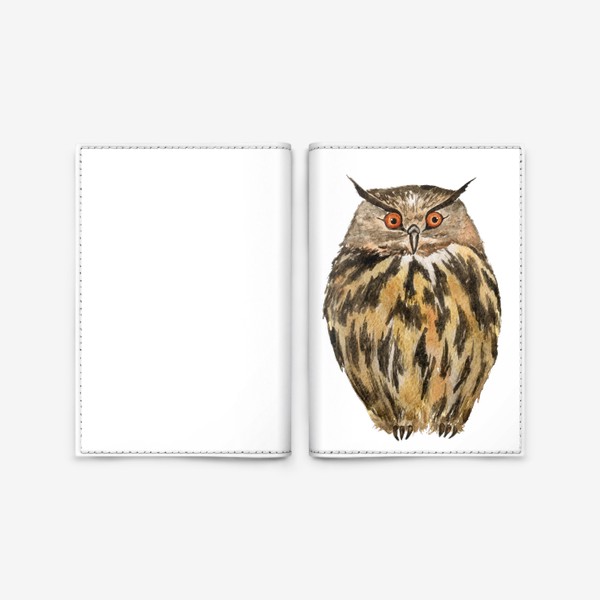 Обложка для паспорта &laquo;Птица филин или сова акварельная&raquo;