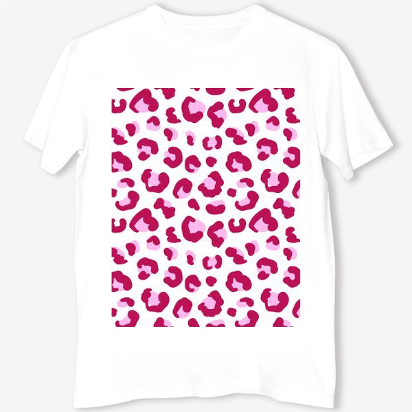 Футболка «Принт безшовный розовый на белом фоне с пятнами леопарда»