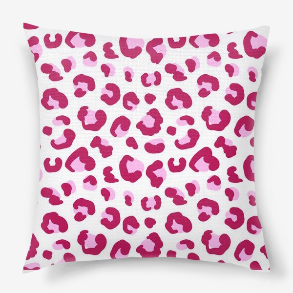 Подушка «Принт безшовный розовый на белом фоне с пятнами леопарда»