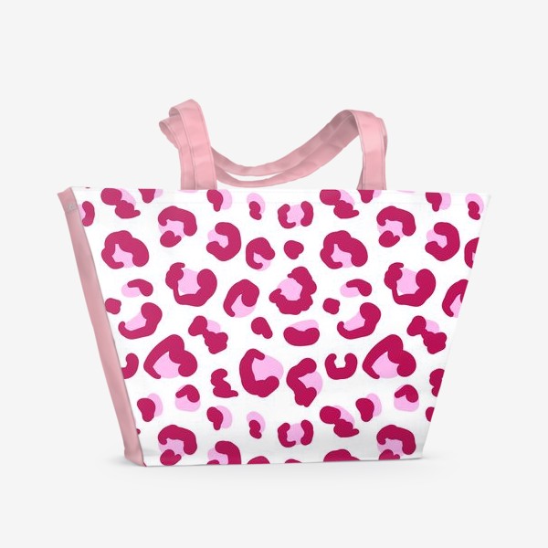 Пляжная сумка «Принт безшовный розовый на белом фоне с пятнами леопарда»