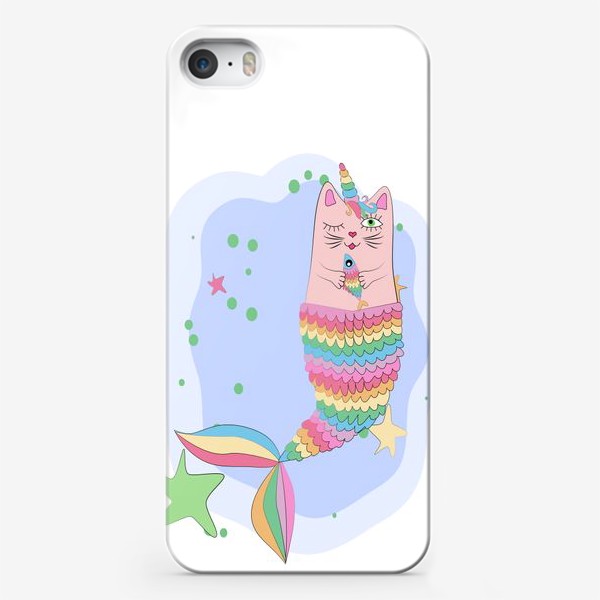 Чехол iPhone «Фэнтези-кот с рыбкой. Кот-единорог-русалка. Фантастические животные, символ 2023 года »