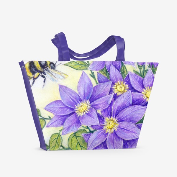 Пляжная сумка «Лето в пяльцах, цветы, шмель»