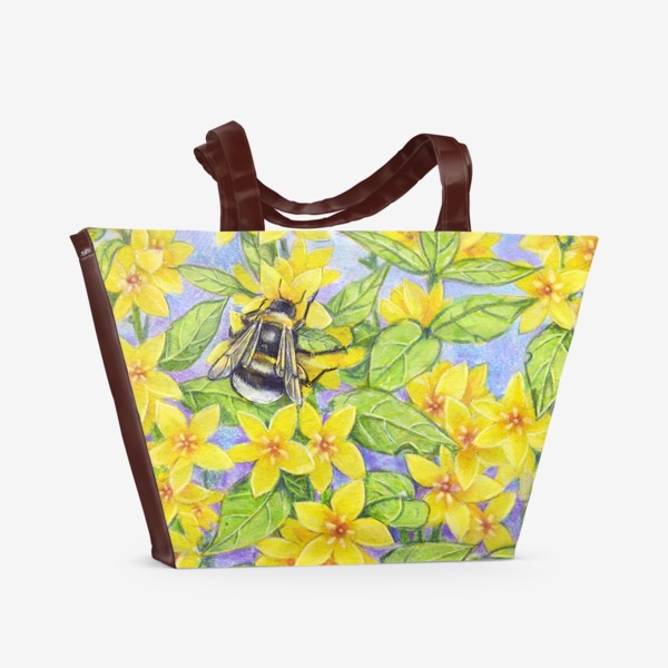 Пляжная сумка «Лето в пяльцах, жёлтые цветы, шмель»