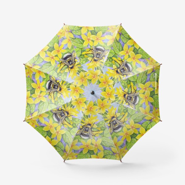 Зонт &laquo;Лето в пяльцах, жёлтые цветы, шмель&raquo;