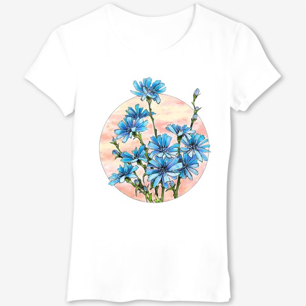 Футболка &laquo;Цветы, цикорий, синий цветок, круг&raquo;