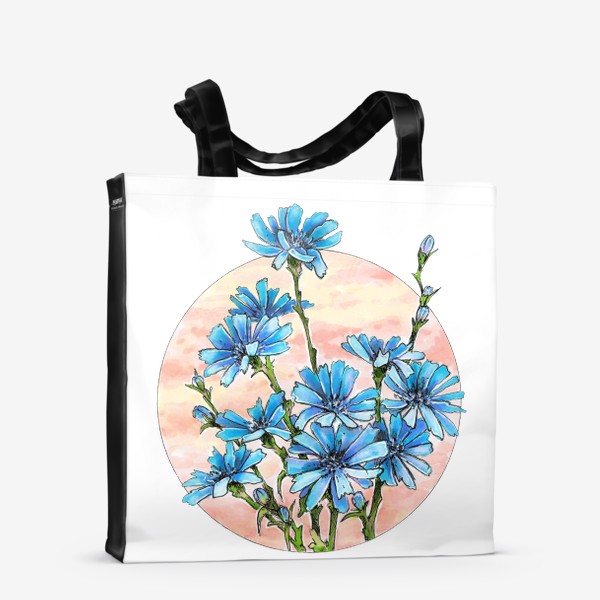Сумка-шоппер «Цветы, цикорий, синий цветок, круг»