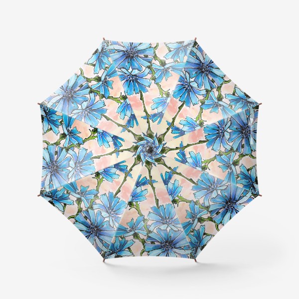 Зонт «Цветы, цикорий, синий цветок, круг»