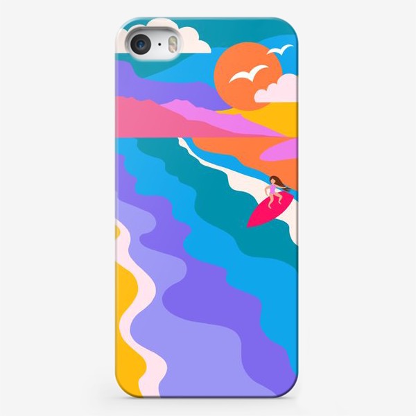 Чехол iPhone «Сёрфинг. Девушка, море, закат. Минимализм»